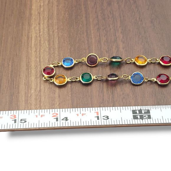 Faceted Gem Color Beads Bezel Set Gold Tone Chain Necklace - Picture 5 of 7